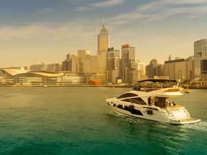Preview wallpaper skyscrapers, buildings, architecture, yacht, city