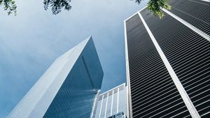 Preview wallpaper skyscrapers, buildings, bottom view, branch