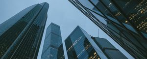 Preview wallpaper skyscrapers, buildings, bottom view, evening