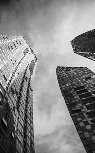 Preview wallpaper skyscrapers, buildings, bottom view, black and white