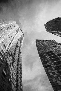 Preview wallpaper skyscrapers, buildings, bottom view, black and white