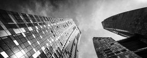 Preview wallpaper skyscrapers, buildings, bottom view, black and white