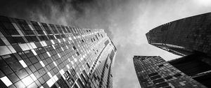 Preview wallpaper skyscrapers, buildings, bottom view, black and white