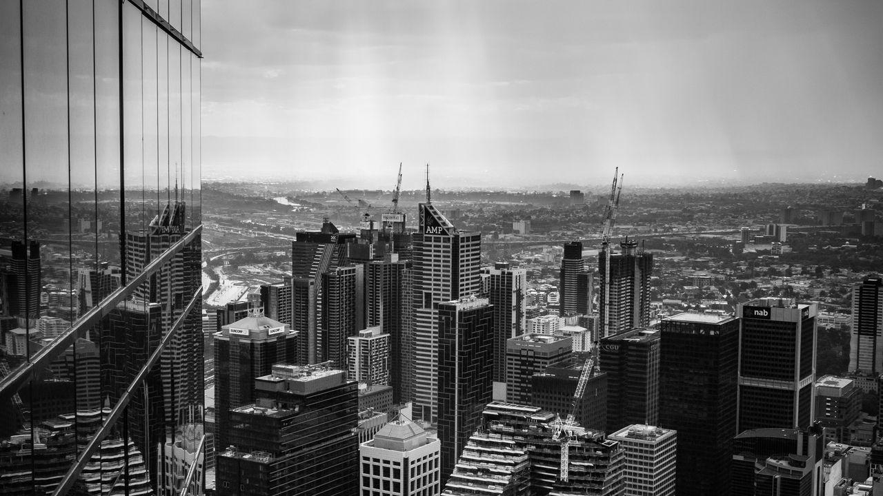 Wallpaper skyscrapers, buildings, bw, city