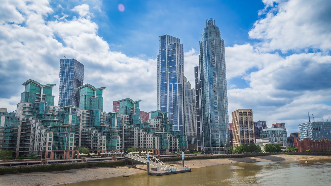 Wallpaper skyscrapers, buildings, city, beach, water