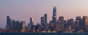 Preview wallpaper skyscrapers, buildings, city, dusk, sea