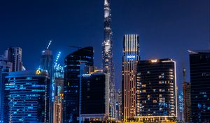 Preview wallpaper skyscrapers, buildings, city, night, architecture, backlight, dark