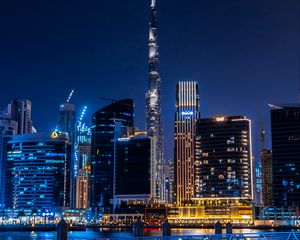 Preview wallpaper skyscrapers, buildings, city, night, architecture, backlight, dark