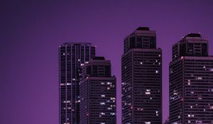 Preview wallpaper skyscrapers, buildings, city, night, dark, purple