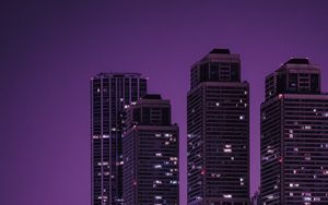 Preview wallpaper skyscrapers, buildings, city, night, dark, purple