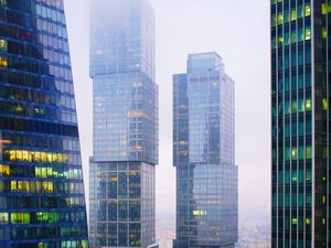 Preview wallpaper skyscrapers, buildings, city, fog, architecture, modern