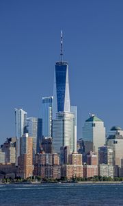 Preview wallpaper skyscrapers, buildings, city, sea, manhattan, usa