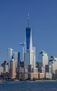 Preview wallpaper skyscrapers, buildings, city, sea, manhattan, usa