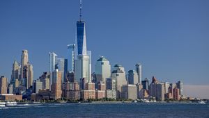 Preview wallpaper skyscrapers, buildings, city, sea, manhattan, usa