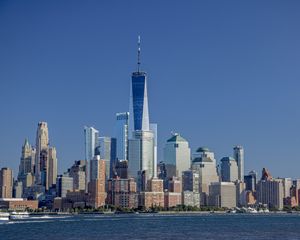 Preview wallpaper skyscrapers, buildings, city, sea, manhattan, usa