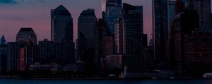 Preview wallpaper skyscrapers, buildings, coast, city, dusk, evening