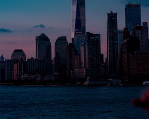 Preview wallpaper skyscrapers, buildings, coast, city, dusk, evening