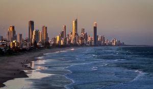 Preview wallpaper skyscrapers, buildings, coast, sea, beach, city