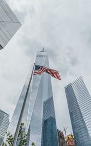 Preview wallpaper skyscrapers, buildings, glass, architecture, flag, usa