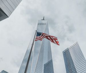 Preview wallpaper skyscrapers, buildings, glass, architecture, flag, usa