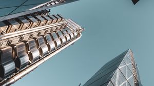 Preview wallpaper skyscrapers, buildings, glass, architecture, bottom view