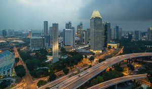 Preview wallpaper skyscrapers, buildings, lights, roads, city