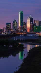 Preview wallpaper skyscrapers, buildings, reflections, river, city, dallas, usa