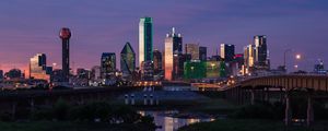 Preview wallpaper skyscrapers, buildings, reflections, river, city, dallas, usa