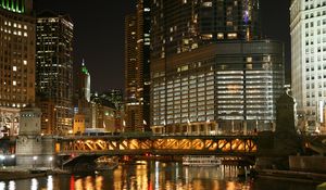 Preview wallpaper skyscrapers, buildings, reflections, bridge