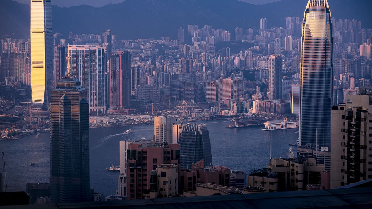 Wallpaper skyscrapers, buildings, river, city
