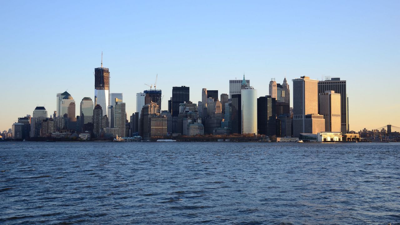 Wallpaper skyscrapers, buildings, sea, city