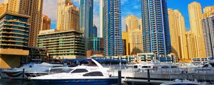 Preview wallpaper skyscrapers, buildings, yachts, pier, city