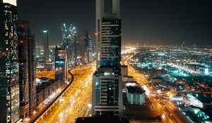 Preview wallpaper skyscrapers, city, aerial view, night, buildings, lights