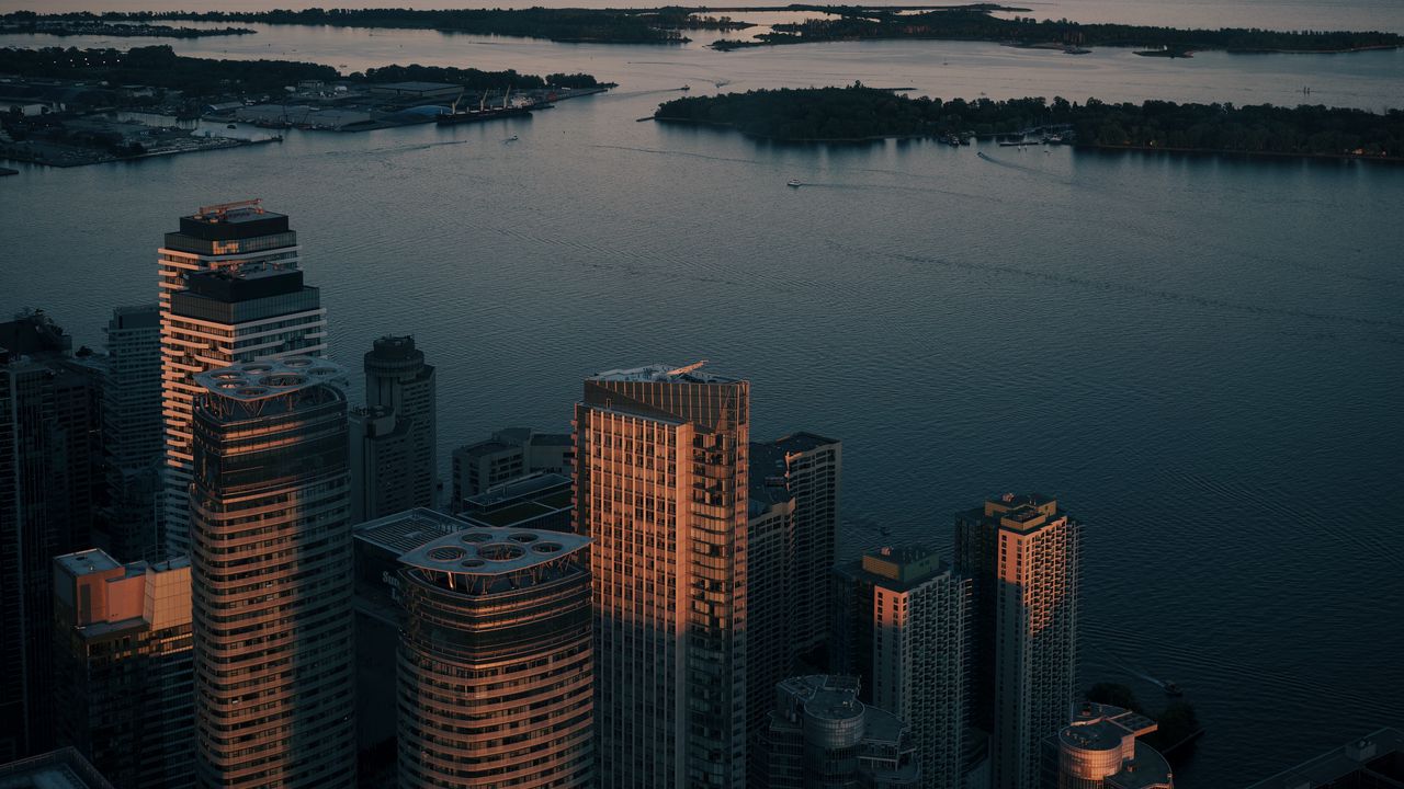 Wallpaper skyscrapers, city, buildings, river