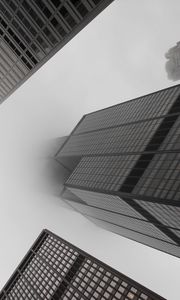 Preview wallpaper skyscrapers, fog, black and white