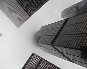 Preview wallpaper skyscrapers, fog, black and white