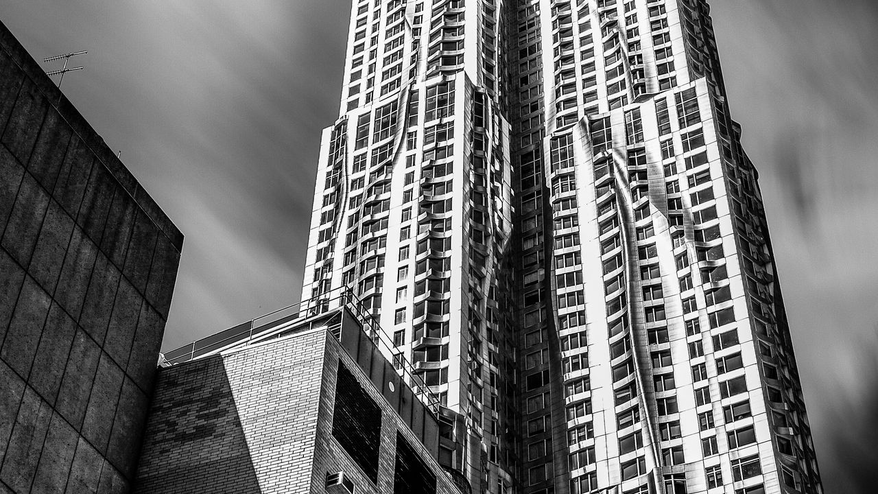 Wallpaper skyscrapers, houses, buildings, city, black and white