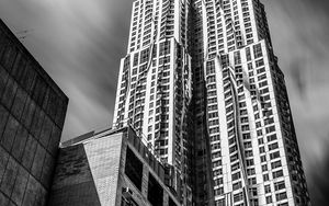 Preview wallpaper skyscrapers, houses, buildings, city, black and white