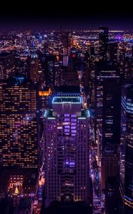 Preview wallpaper skyscrapers, lights, aerial view, city, dark