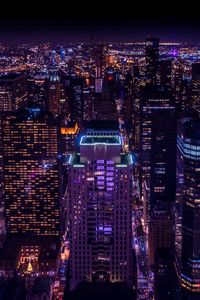 Preview wallpaper skyscrapers, lights, aerial view, city, dark