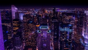 Preview wallpaper skyscrapers, lights, aerial view, city, dark