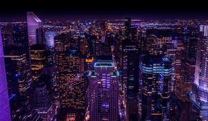 Preview wallpaper skyscrapers, lights, aerial view, city, dark