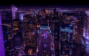 Preview wallpaper skyscrapers, lights, aerial view, city, dark