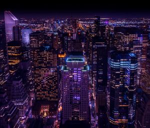 Preview wallpaper skyscrapers, lights, aerial view, city, dark