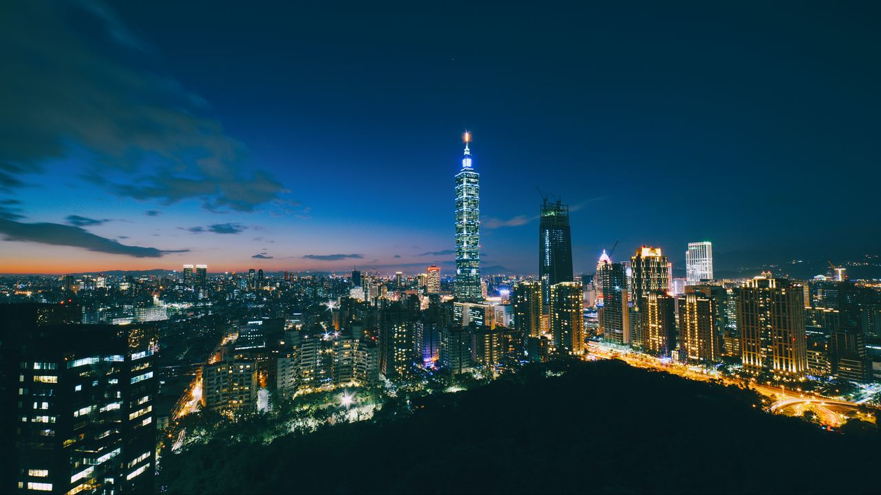 Wallpaper skyscrapers, night city, aerial view, architecture, taipei, taiwan, china