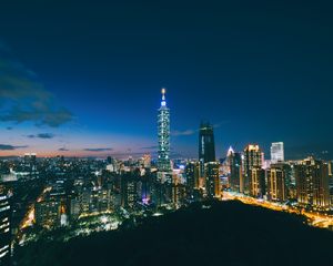 Preview wallpaper skyscrapers, night city, aerial view, architecture, taipei, taiwan, china