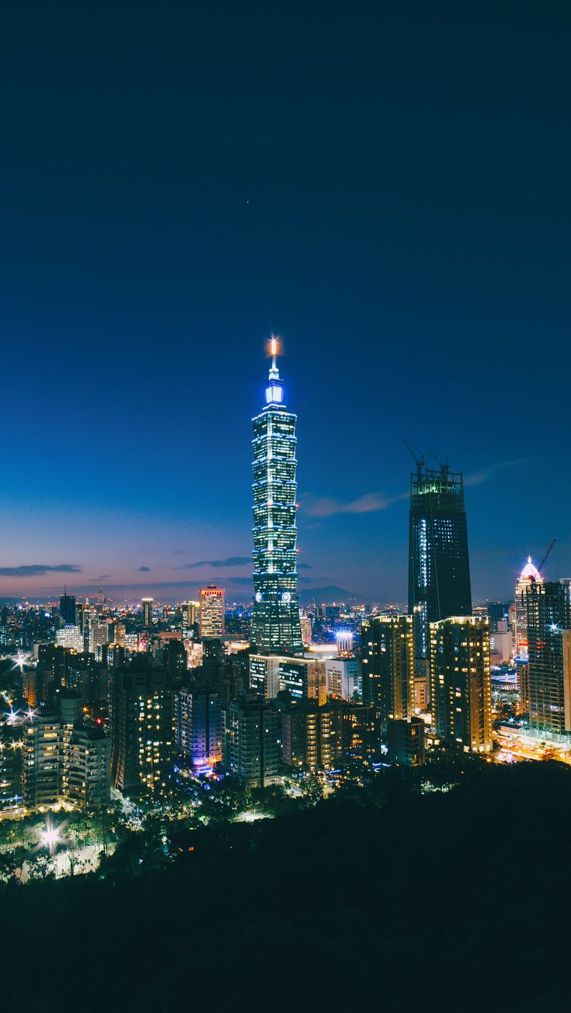 Download wallpaper 800x1420 skyscrapers, night city, aerial view ...