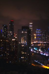 Preview wallpaper skyscrapers, night city, buildings, lights, architecture