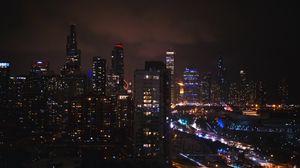 Preview wallpaper skyscrapers, night city, buildings, lights, architecture