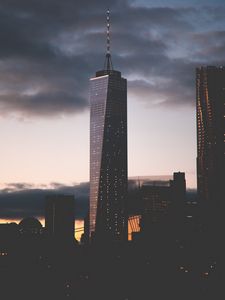 Preview wallpaper skyscrapers, night city, clouds, new york, usa